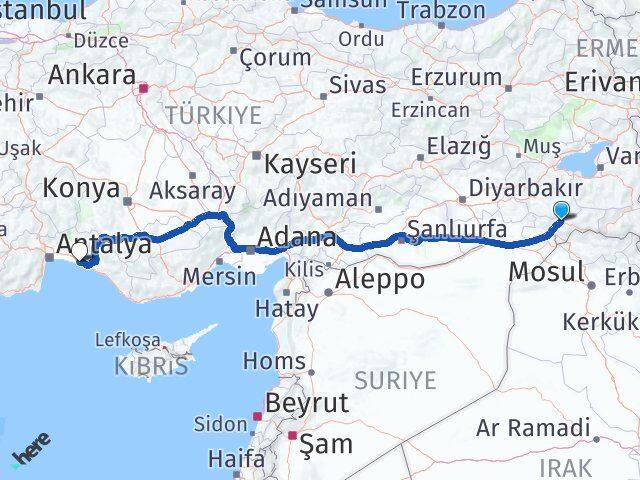 Şırnak Side Manavgat Antalya Arası Kaç Km - Yol Haritası