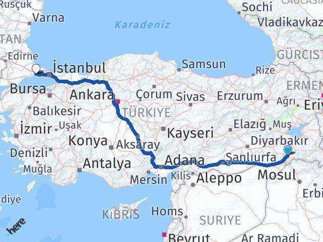 Şırnak Silivri İstanbul Arası Kaç Km - Yol Haritası