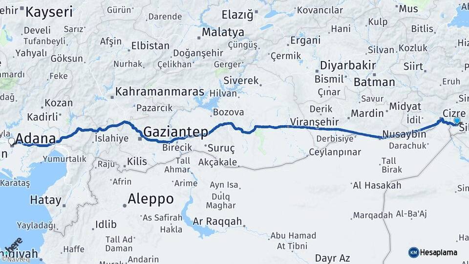 Şırnak Silopi Adana Arası Kaç Km - Yol Haritası