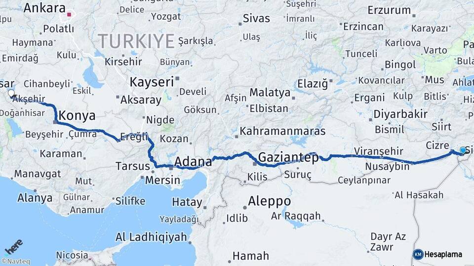Şırnak Silopi Akşehir Konya Arası Kaç Km - Yol Haritası
