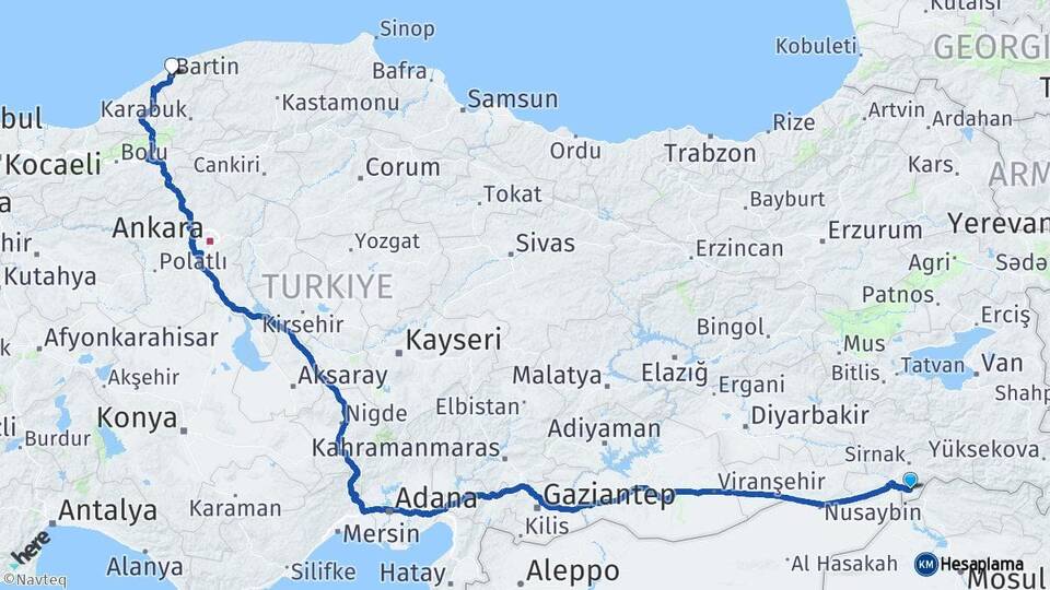 Şırnak Silopi Bartın Arası Kaç Km - Yol Haritası