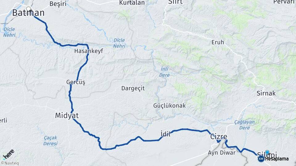 Şırnak Silopi Batman Arası Kaç Km - Yol Haritası