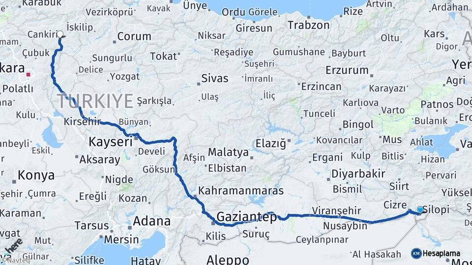 Şırnak Silopi Çankırı Arası Kaç Km - Yol Haritası
