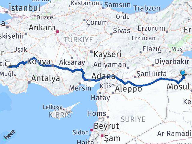 Şırnak Silopi Denizli Arası Kaç Km - Yol Haritası