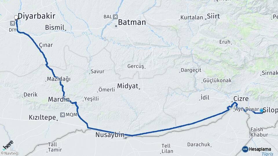 Şırnak Silopi Diyarbakır Arası Kaç Km - Yol Haritası