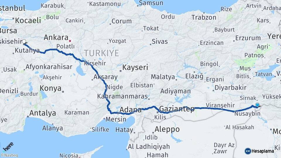 Şırnak Silopi Eskişehir Arası Kaç Km - Yol Haritası
