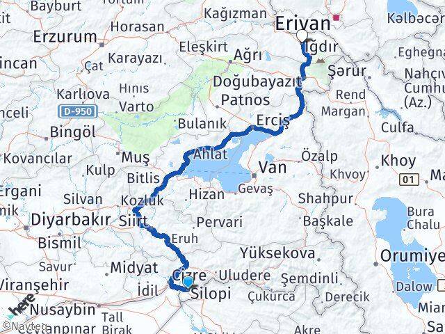 Şırnak Silopi Iğdır Arası Kaç Km - Yol Haritası