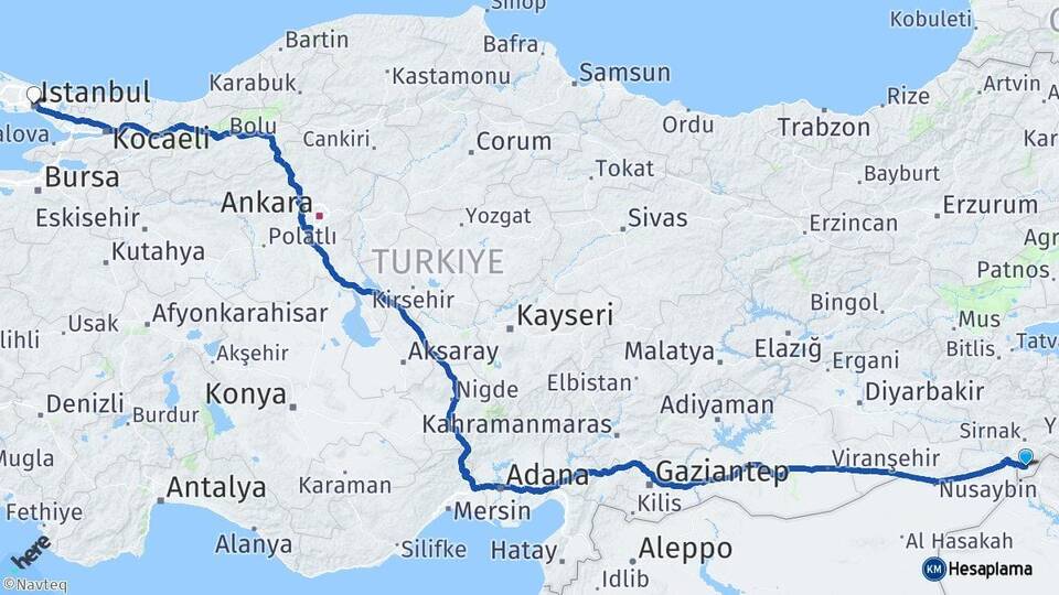 Şırnak Silopi İstanbul Arası Kaç Km - Yol Haritası