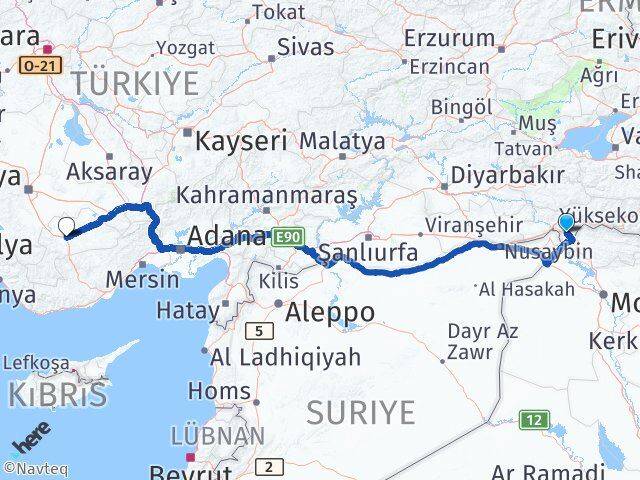Şırnak Silopi Karaman Arası Kaç Km - Yol Haritası