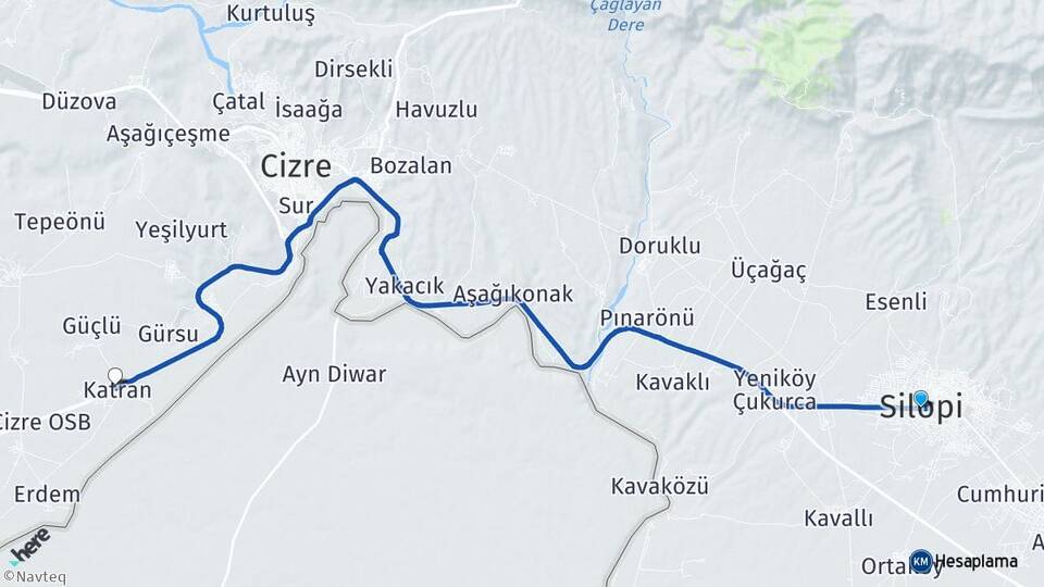 Şırnak Silopi Katran Cizre Arası Kaç Km - Yol Haritası