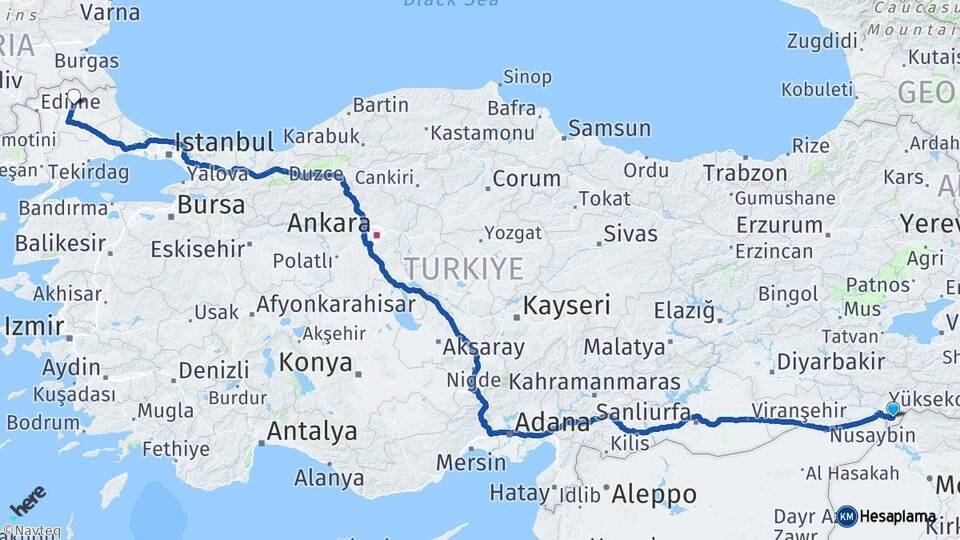 Şırnak Silopi Kırklareli Arası Kaç Km - Yol Haritası
