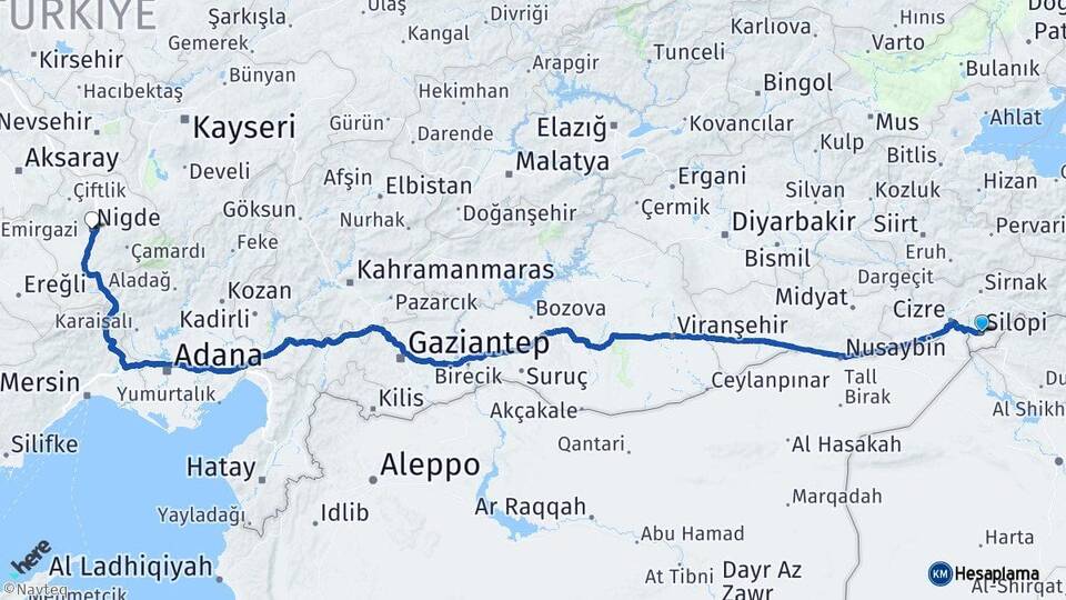 Şırnak Silopi Niğde Arası Kaç Km - Yol Haritası