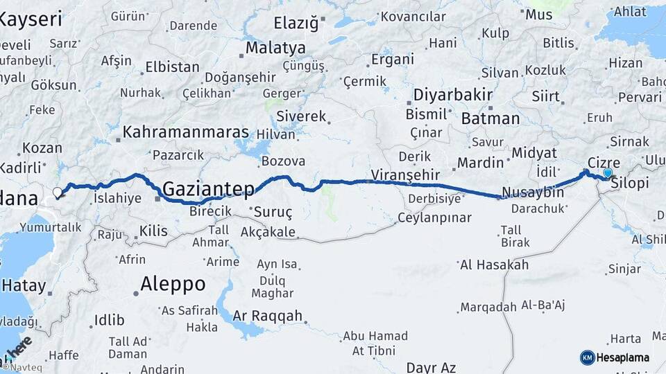 Şırnak Silopi Osmaniye Arası Kaç Km - Yol Haritası