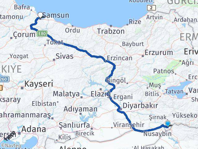 Şırnak Silopi Samsun Arası Kaç Km - Yol Haritası