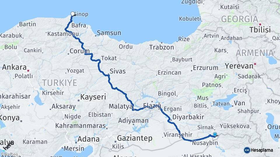 Şırnak Silopi Sinop Arası Kaç Km - Yol Haritası