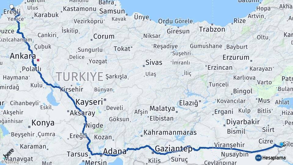 Şırnak Silopi Zonguldak Arası Kaç Km - Yol Haritası