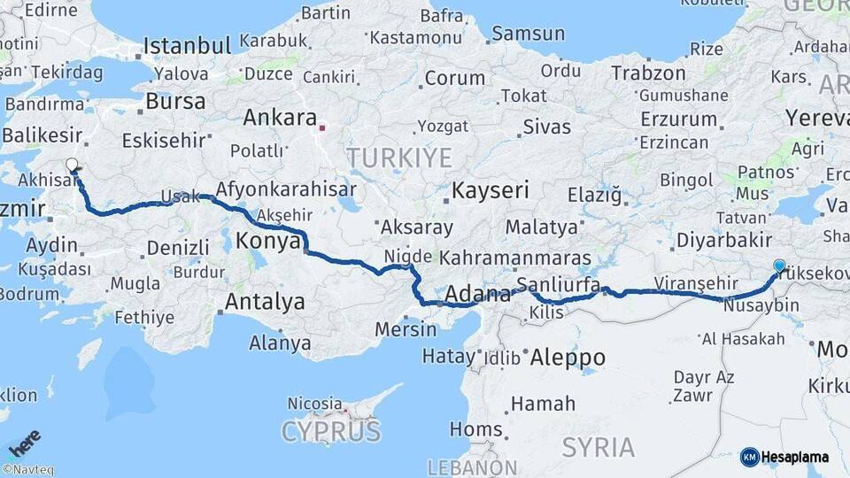 Şırnak Soma Manisa Arası Kaç Km - Yol Haritası