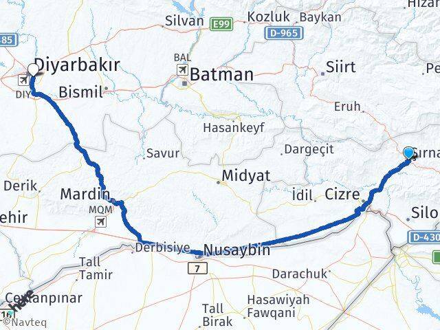 Şırnak Sur Diyarbakır Arası Kaç Km - Yol Haritası