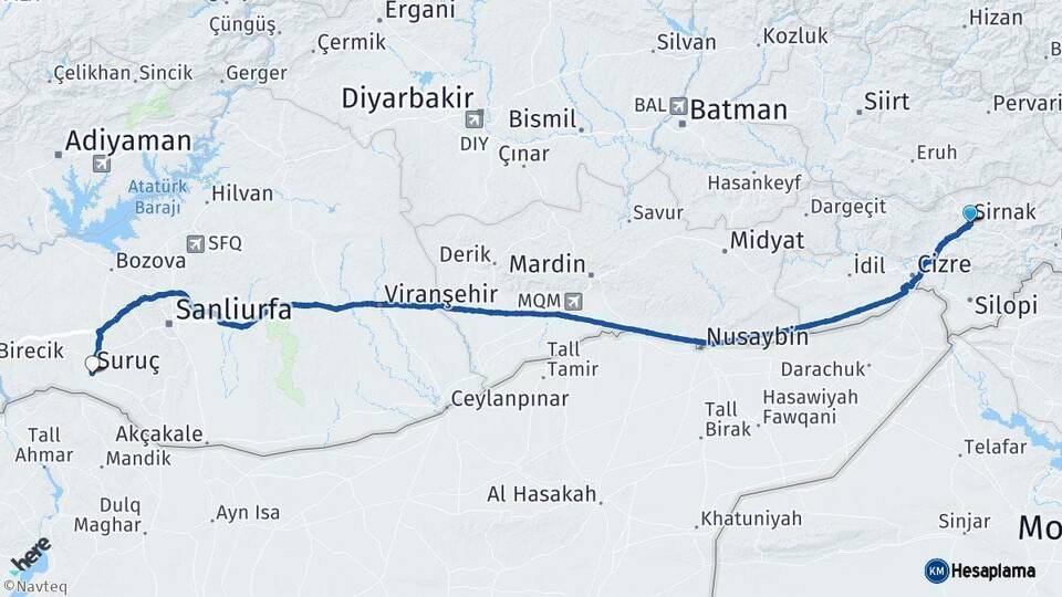 Şırnak Suruç Şanlıurfa Arası Kaç Km - Yol Haritası
