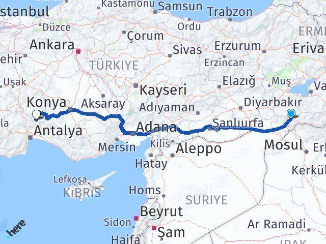 Şırnak Sütçüler Isparta Arası Kaç Km - Yol Haritası