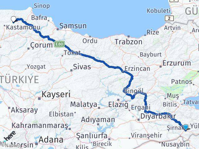 Şırnak Taşköprü Kastamonu Arası Kaç Km - Yol Haritası