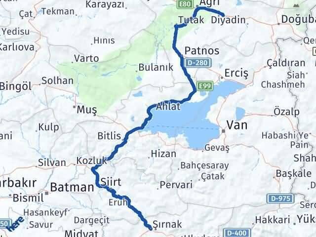 Şırnak Taşlıçay Ağrı Arası Kaç Km - Yol Haritası