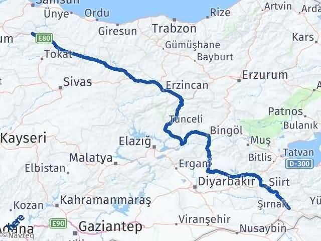 Şırnak Taşova Amasya Arası Kaç Km - Yol Haritası