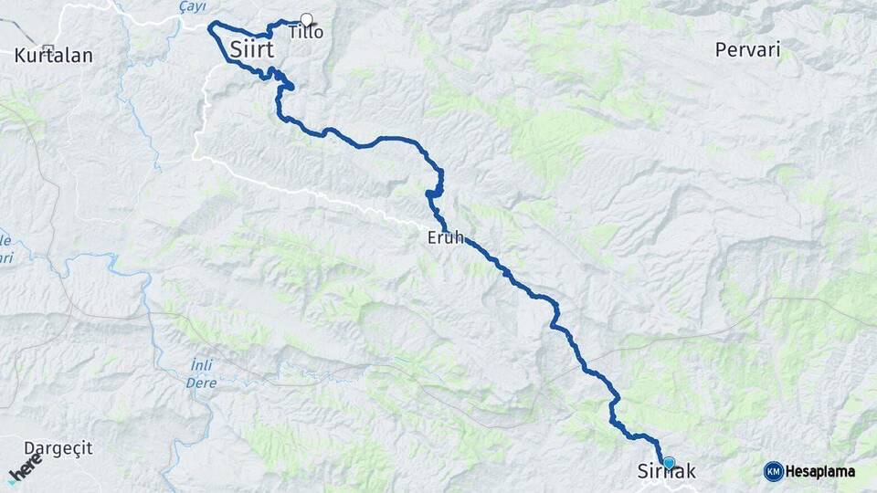 Şırnak Tillo Siirt Arası Kaç Km - Yol Haritası