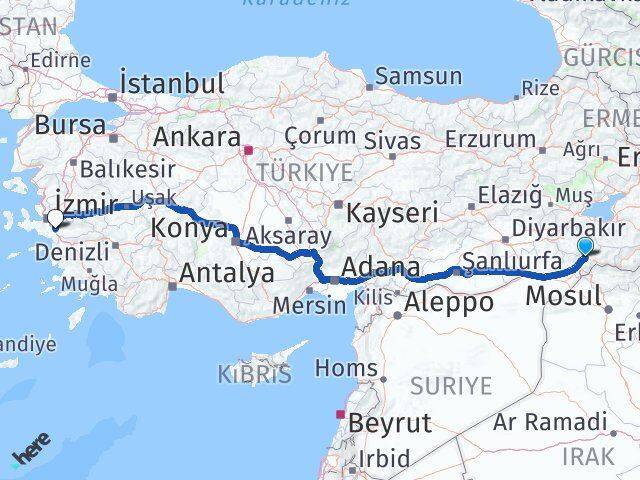 Şırnak Torbalı İzmir Arası Kaç Km - Yol Haritası