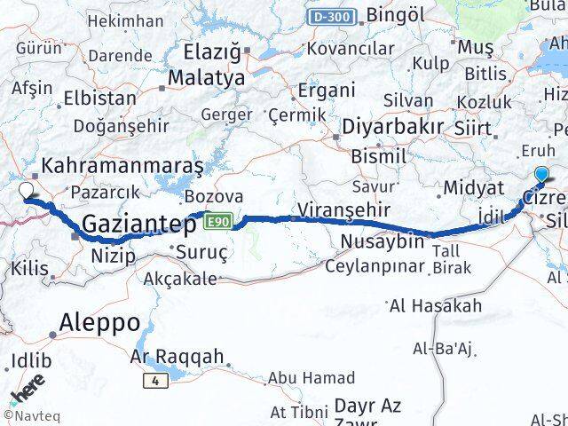 Şırnak Türkoğlu Kahramanmaraş Arası Kaç Km - Yol Haritası