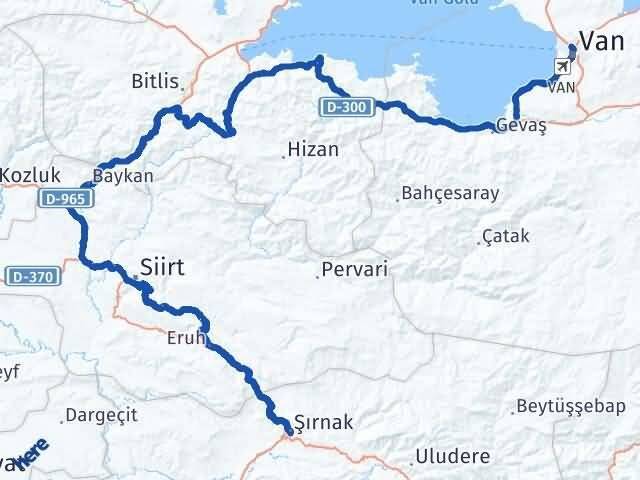 Şırnak Tuşba Van Arası Kaç Km - Yol Haritası