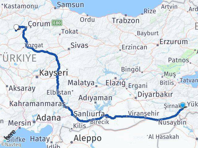 Şırnak Uğurludağ Çorum Arası Kaç Km - Yol Haritası