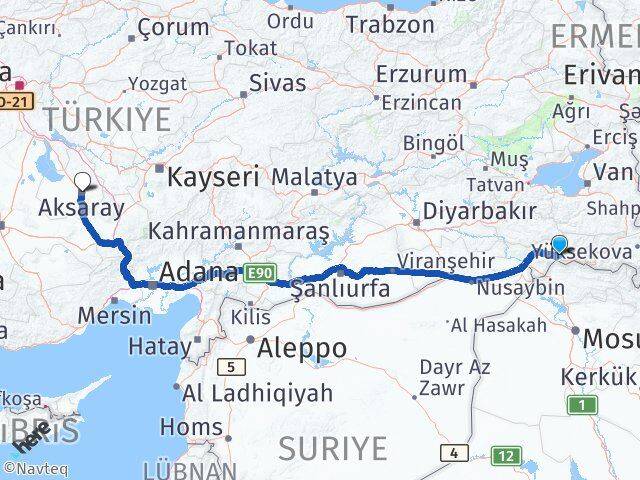 Şırnak Uludere Aksaray Arası Kaç Km - Yol Haritası