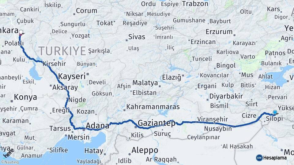 Şırnak Uludere Ankara Arası Kaç Km - Yol Haritası