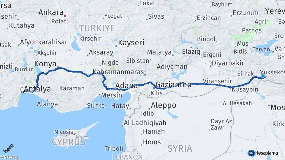 Şırnak Uludere Antalya Arası Kaç Km - Yol Haritası
