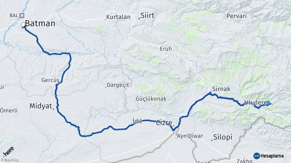 Şırnak Uludere Batman Arası Kaç Km - Yol Haritası