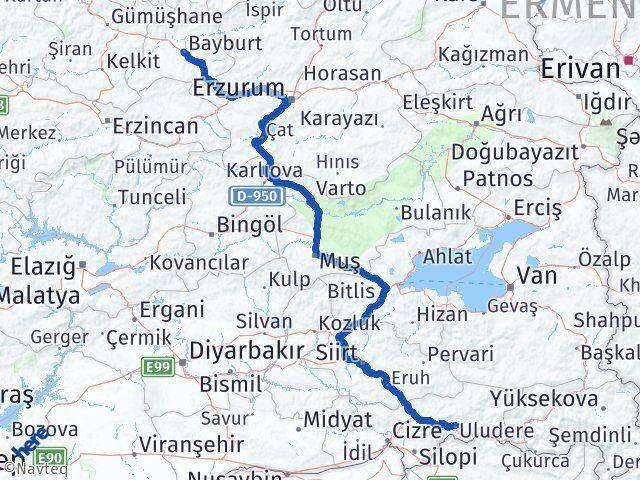 Şırnak Uludere Bayburt Arası Kaç Km - Yol Haritası