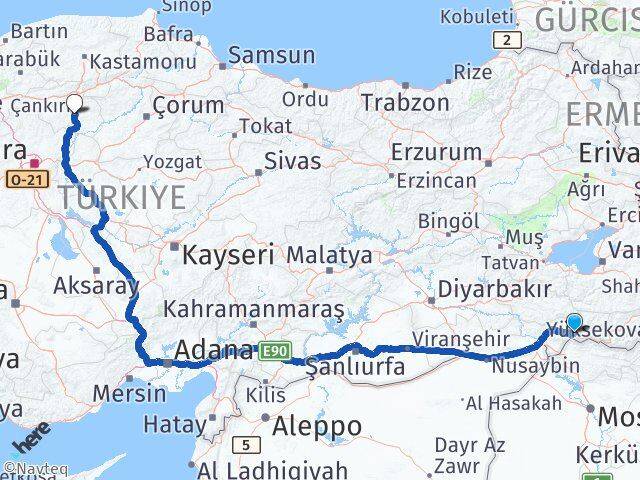 Şırnak Uludere Çankırı Arası Kaç Km - Yol Haritası