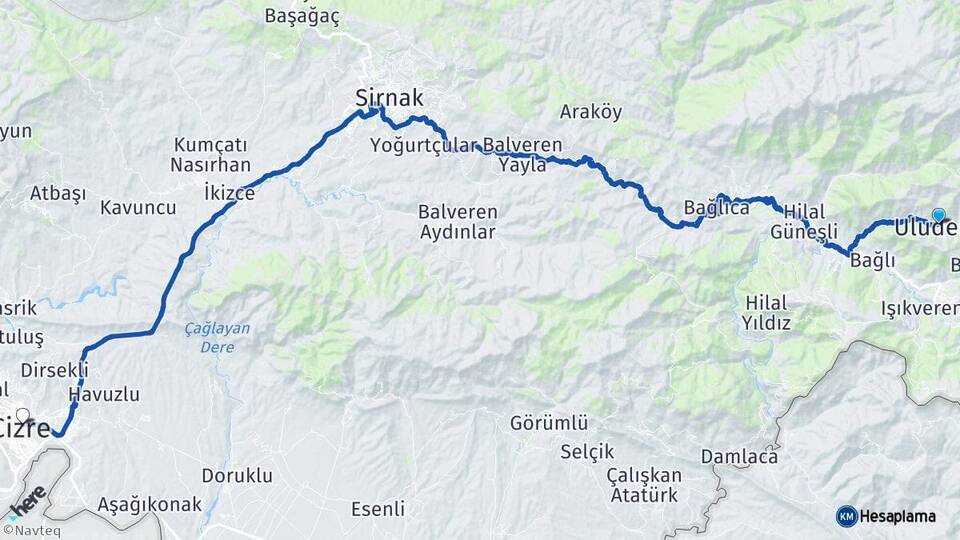 Şırnak Uludere Cizre Arası Kaç Km - Yol Haritası