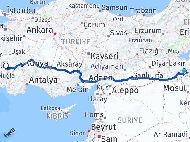 Şırnak Uludere Denizli Arası Kaç Km - Yol Haritası