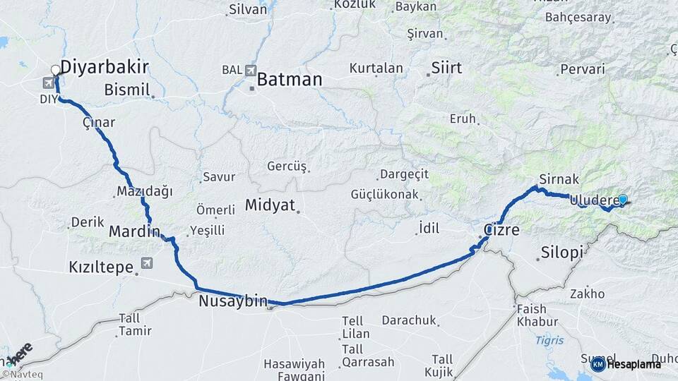 Şırnak Uludere Diyarbakır Arası Kaç Km - Yol Haritası