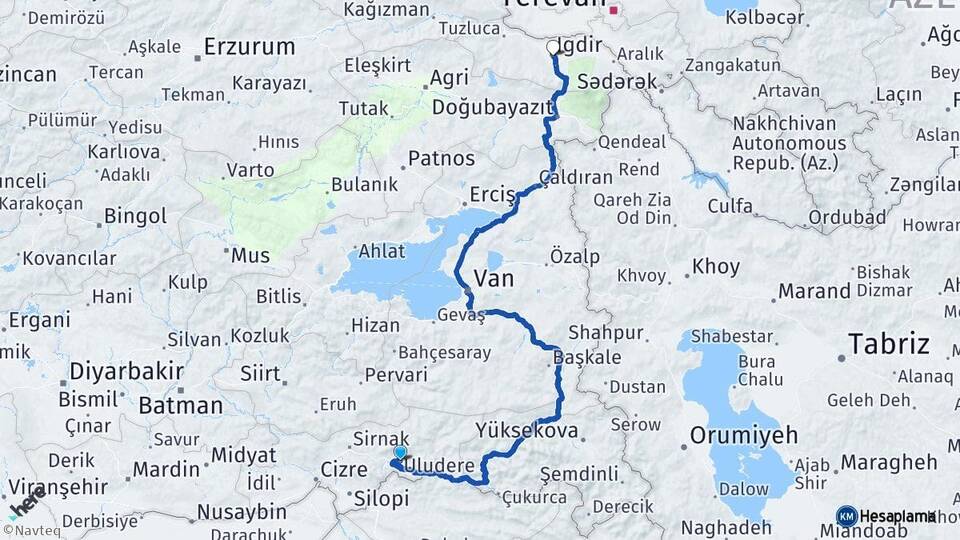 Şırnak Uludere Iğdır Arası Kaç Km - Yol Haritası