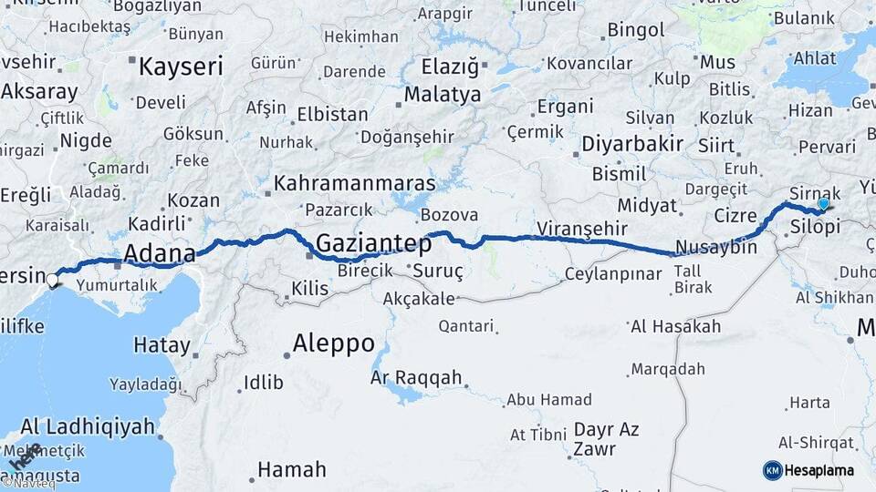 Şırnak Uludere Mersin Arası Kaç Km - Yol Haritası
