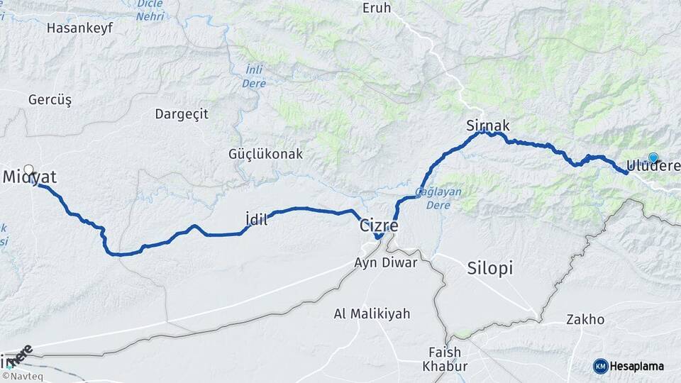 Şırnak Uludere Midyat Mardin Arası Kaç Km - Yol Haritası
