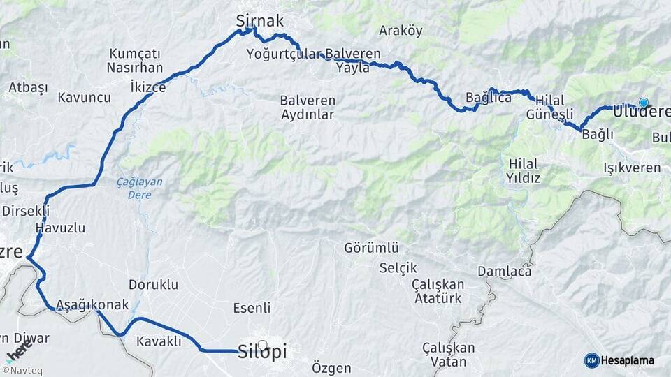 Şırnak Uludere Silopi Arası Kaç Km - Yol Haritası