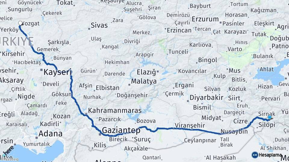 Şırnak Uludere Yozgat Arası Kaç Km - Yol Haritası