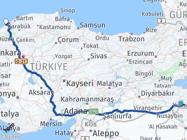 Şırnak Uludere Zonguldak Arası Kaç Km - Yol Haritası