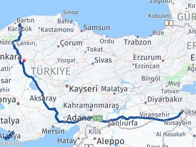 Şırnak Ulus Bartın Arası Kaç Km - Yol Haritası