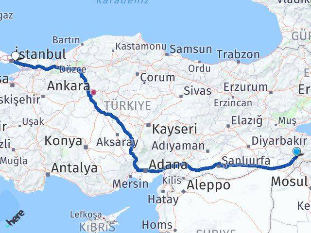 Şırnak Ümraniye İstanbul Arası Kaç Km - Yol Haritası