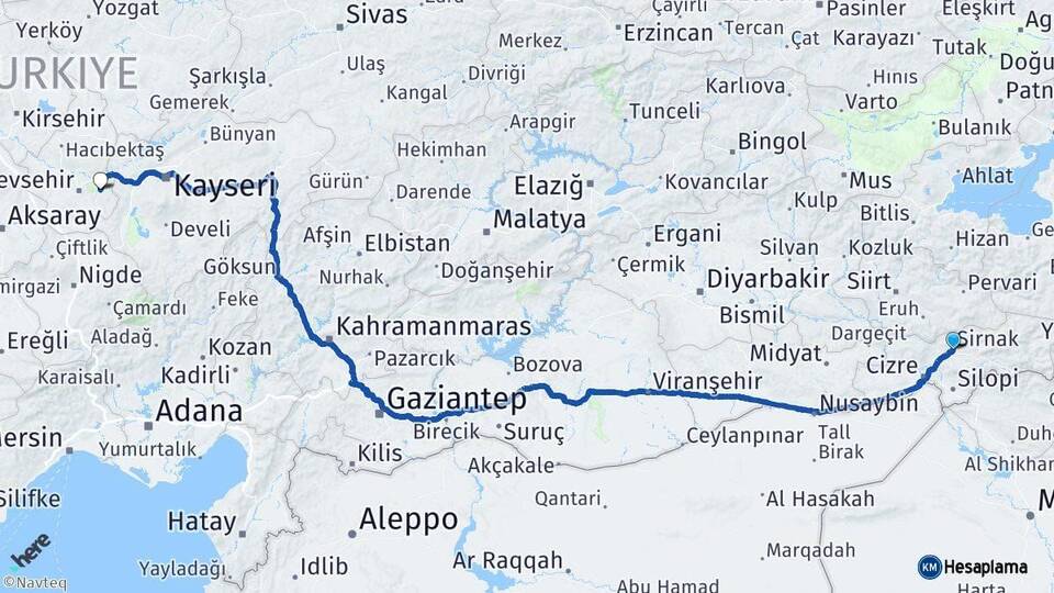 Şırnak Ürgüp Nevşehir Arası Kaç Km - Yol Haritası